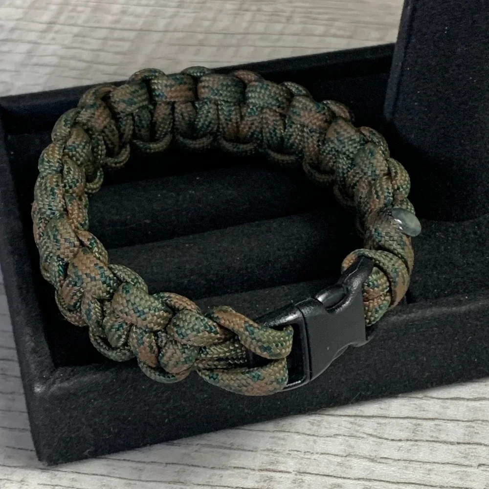 Handmade Paracord Survival Bracelet Woodland Camo Cobra Weave Tactical 6.5 Inch